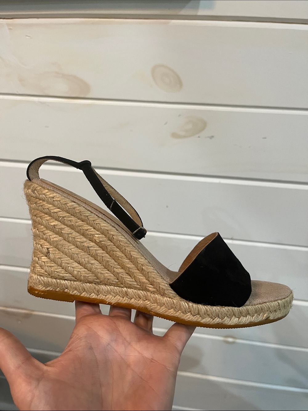 Kanna Wedge Espadrille Sandals - Black Suede strap size 8